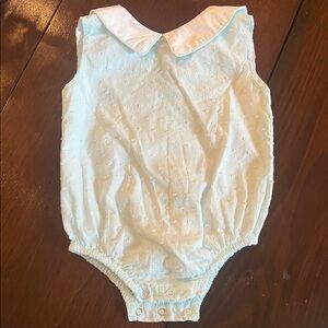 The Oaks Apparel Mint Green Swiss dot Baby Boy Romper with White Collar